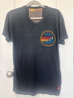 Aviator Nation Men’s Black Short Sleeve Crew with Rainbow Surf Logo